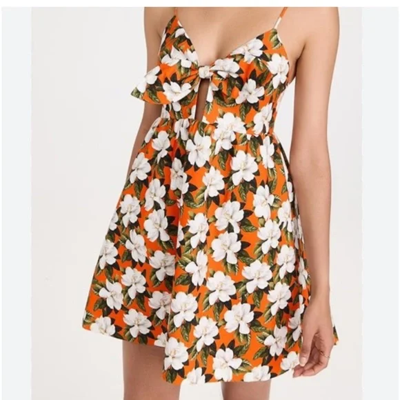Alice + Olivia Orange Floral Minidress with Adorable Front Tie. - Picture 3 of 6